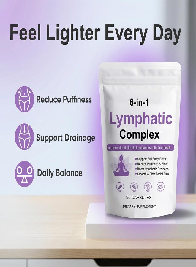 Peehss 6-in-1 Lymphatic Complex Capsules, Lymphatic Drainage Supplements with Burdock, Dandelion, Kelp, Cleavers, Rutin & Bromelain for Reduce Bloat, Balance Cortisol, Full Body Detox (90 Servings) - Image 3